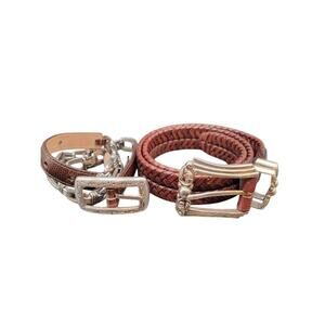 Brighton Belt Bundle Women's Sz M Brown Leather Silver Hardware Woven Textured